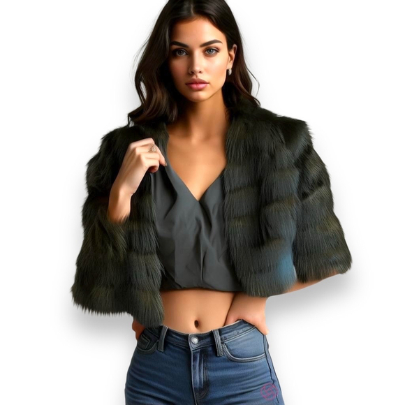 Vince Camuto Black Faux Fur Shrug Jacket Size S - Picture 6 of 8